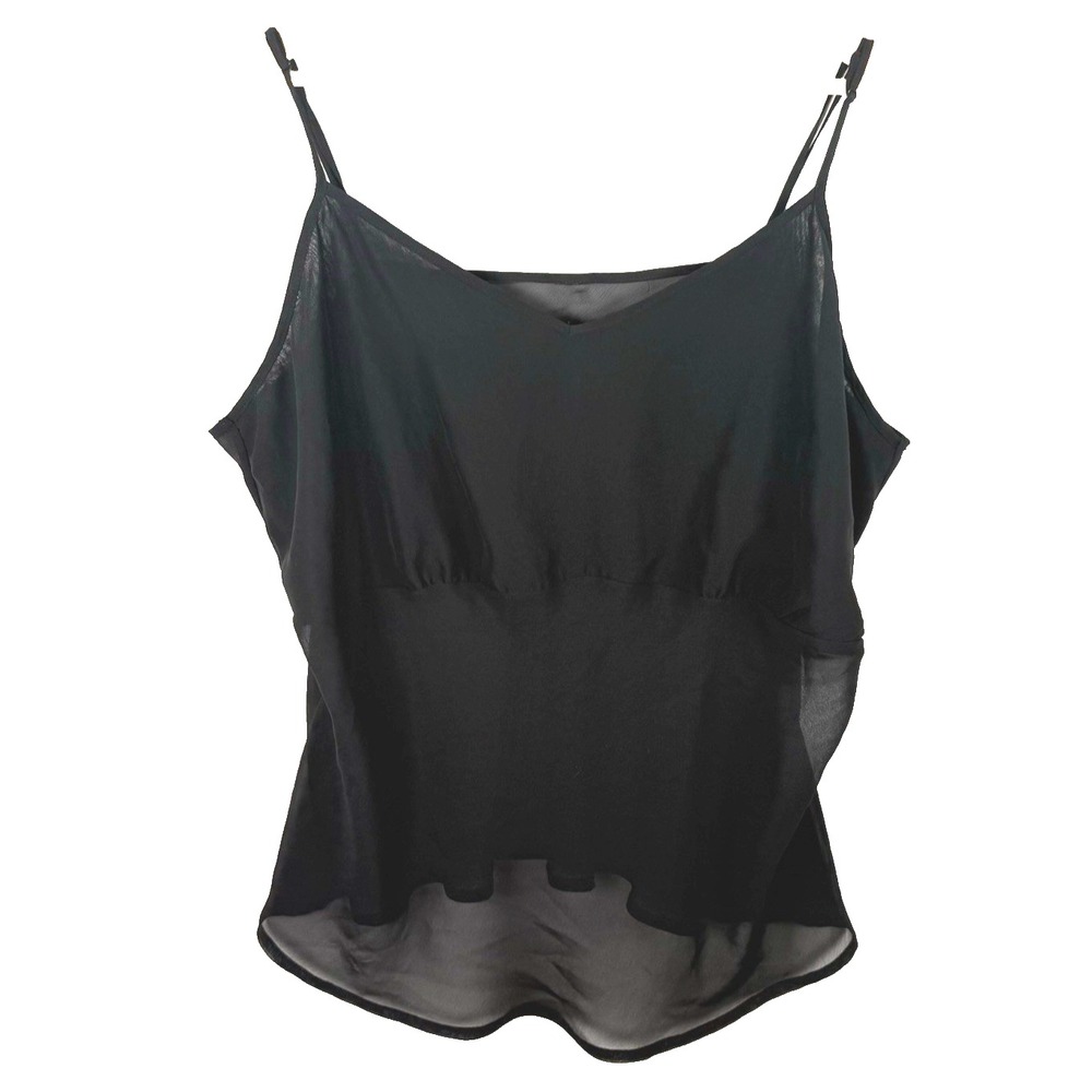 Semi Sheer Black Flared Tiered Adjustable Strap Tank Top Size Large Cami Layer